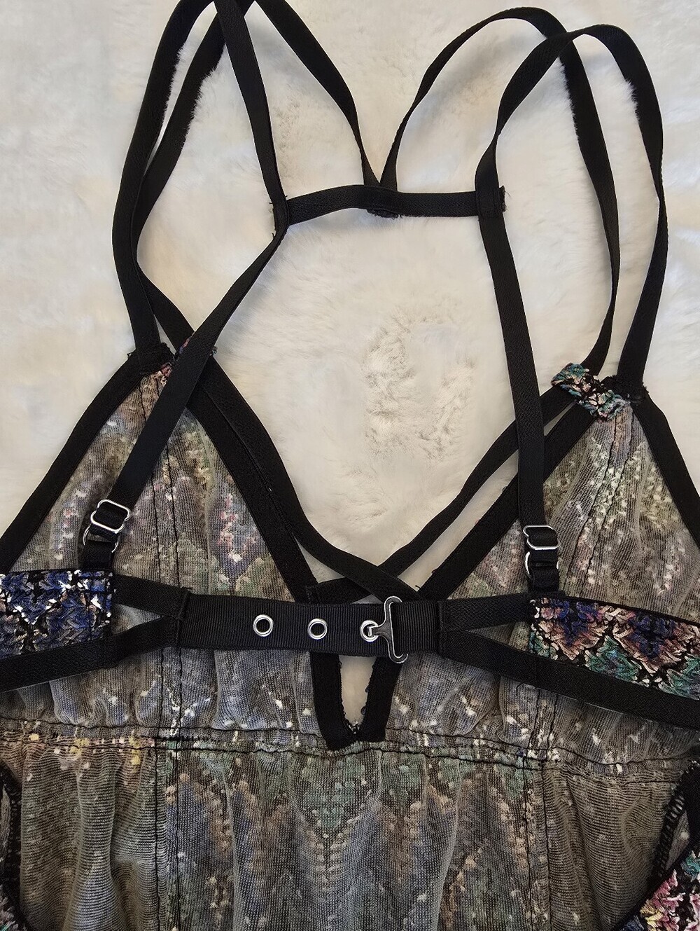 Topshop Multicolor Zigzag Mesh Bodysuit with Black Strappy Trim (NWT) - Picture 7 of 13